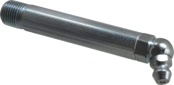 Alemite - 65° Head Angle, 1/8 PTF Carbon Steel Standard Grease Fitting - 3/8" Hex, 2-3/4" Overall Height, 2-1/4" Shank Length, 10,000 Operating psi, Zinc Plated Finish - All Tool & Supply