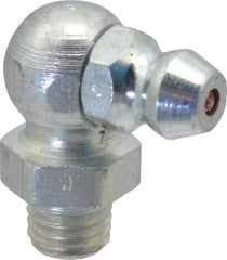 Alemite - 90° Head Angle, 1/4-28 Taper Steel Taper Thread Grease Fitting - 3/8" Hex, 3/4" Overall Height, 13/64" Shank Length, 10,000 Operating psi, Zinc Plated Finish - All Tool & Supply