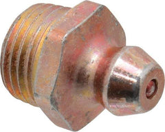 Alemite - Straight Head Angle, 1/8 Taper Nickel/Copper Thread-Forming Grease Fitting - 7/16" Hex, 0.62" Overall Height, Zinc Plated Finish - All Tool & Supply