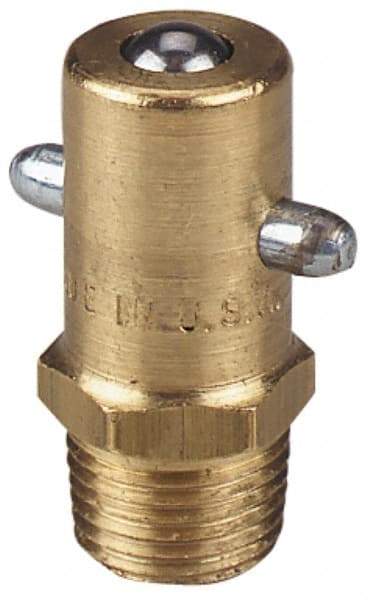 Alemite - Straight Head Angle, 1/8 PTF Brass Pin-Style Grease Fitting - 7/16" Hex, 31/32" Overall Height, 17/64" Shank Length, 3,000 Operating psi, Zinc Plated Finish - All Tool & Supply