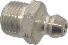 Alemite - Straight Head Angle, 1/8 PTF Stainless Steel Standard Grease Fitting - 7/16" Hex, 3/4" Overall Height, 5/16" Shank Length - All Tool & Supply