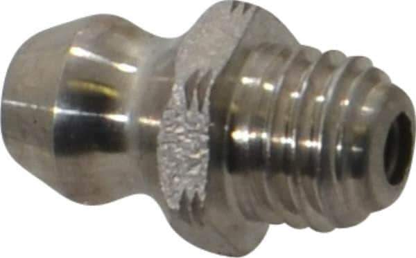 Alemite - Straight Head Angle, 1/4-28 Taper Stainless Steel Standard Grease Fitting - 5/16" Hex, 17/32" Overall Height, 3/16" Shank Length - All Tool & Supply