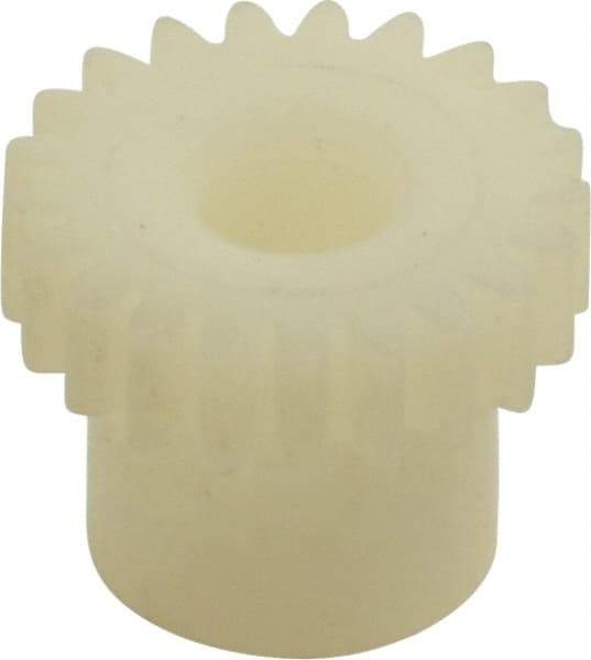 Made in USA - 48 Pitch, 7/16" Pitch Diam, 0.479" OD, 21 Tooth Spur Gear - 1/8" Face Width, 5/32" Bore Diam, 11/32" Hub Diam, 20° Pressure Angle, Acetal - All Tool & Supply