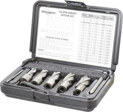 Hougen - 8 Piece, 9/16 to 1-1/16" Cutter Diam, 1" Cutting Depth, High Speed Steel Annular Cutter Set - Bright Finish, 3/4" Shank Diam, 9/16, 11/16, 13/16, 15/16, 1-1/16" Cutter Diams, 2 Flats on Shank - All Tool & Supply