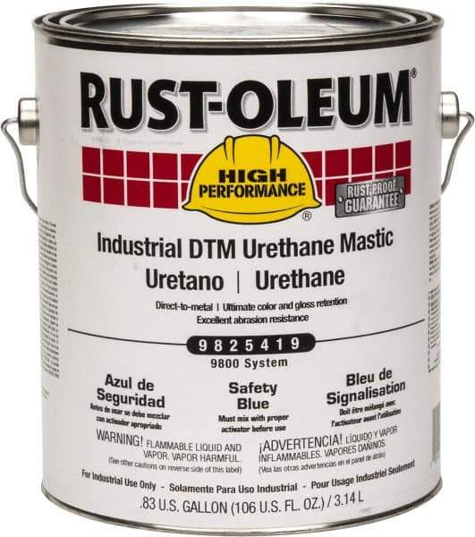 Rust-Oleum - 1 Gal Gloss Safety Blue Urethane Mastic - 162 to 274 Sq Ft/Gal Coverage, <340 g/L VOC Content, Direct to Metal - All Tool & Supply