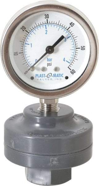 Plast-O-Matic - 60 Max psi, 2 Inch Dial Diameter, PVC Pressure Gauge Guard and Isolator - 3% Accuracy - All Tool & Supply