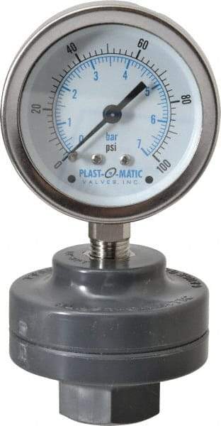 Plast-O-Matic - 100 Max psi, 2 Inch Dial Diameter, PVC Pressure Gauge Guard and Isolator - 3% Accuracy - All Tool & Supply