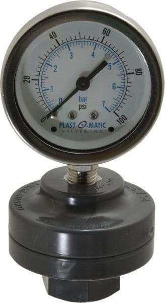 Plast-O-Matic - 100 Max psi, 2 Inch Dial Diameter, PVC Pressure Gauge Guard and Isolator - 3% Accuracy - All Tool & Supply