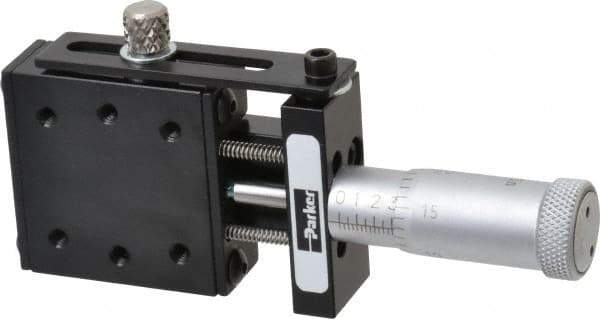 Parker - 6 Lb. Capacity, 4-40 Mount Hole, 1/2" Travel, Precision Ball Bearing Table with Center Drive - Single Axis, 6 Mounting Holes, 1-1/4" Long x 1-1/4" Wide x 1/2" High - All Tool & Supply