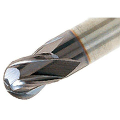 Iscar - 1/2" Diam, 9/16" LOC, 4 Flute Solid Carbide Ball End Mill - TiAlN Finish, Single End, 3" OAL, 1/2" Shank Diam, Spiral Flute - All Tool & Supply