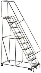 Ballymore - 96-1/2" 7 Step Ladder - Rolling Safety Ladder, 300 Lb Capacity, 66-1/2" Platform Height, 30" Base Width x 49" Base Depth, Solid Ribbed Tread - All Tool & Supply