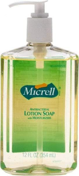 MICRELL - 12 oz Pump Bottle Liquid Soap - Antibacterial, Amber, Light Fragrance Scent - All Tool & Supply