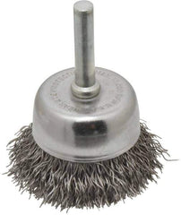 Made in USA - 1-3/4" Diam, 1/4" Shank Crimped Wire Steel Cup Brush - 0.014" Filament Diam, 3/4" Trim Length, 13,000 Max RPM - All Tool & Supply