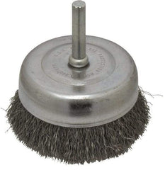 Made in USA - 2-3/4" Diam, 1/4" Shank Crimped Wire Steel Cup Brush - 0.008" Filament Diam, 7/8" Trim Length, 13,000 Max RPM - All Tool & Supply