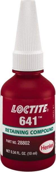 Loctite - 10 mL, Yellow, Low Strength Liquid Retaining Compound - Series 641, 24 hr Full Cure Time - All Tool & Supply