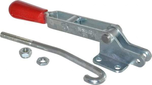 De-Sta-Co - 750 Lb Capacity, Horizontal, J Hook, Flanged Base, Carbon Steel Pull Action Latch Clamp - 5.38" Drawing Movement, 11.89" OAL, Straight Handle - All Tool & Supply