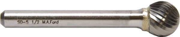 M.A. Ford - 5/16" Cut Diam, 1/4" Shank Diam, Ball Head Double Cut Burr - Carbide, Radius End, 9/32" LOC, 6-9/32" OAL - All Tool & Supply