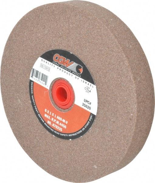 Camel Grinding Wheels - 60 Grit Aluminum Oxide Bench & Pedestal Grinding Wheel - 6" Diam x 1" Hole x 1" Thick, 4456 Max RPM, M Hardness, Medium Grade , Vitrified Bond - All Tool & Supply