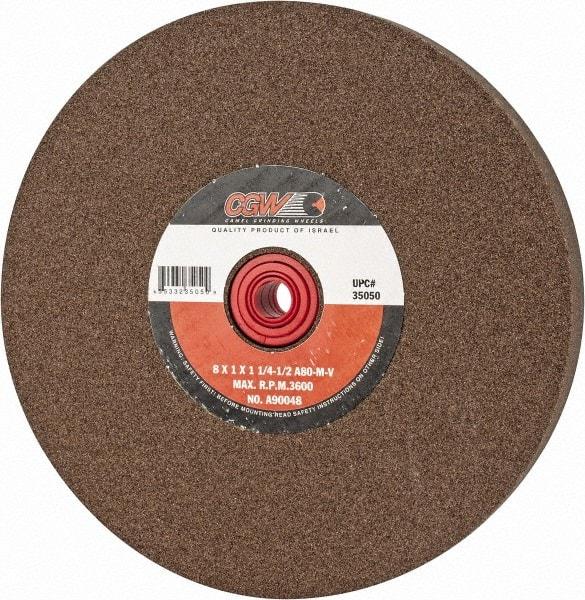 Camel Grinding Wheels - 80 Grit Aluminum Oxide Bench & Pedestal Grinding Wheel - 8" Diam x 1" Hole x 1" Thick, 3600 Max RPM, M Hardness, Medium Grade , Vitrified Bond - All Tool & Supply