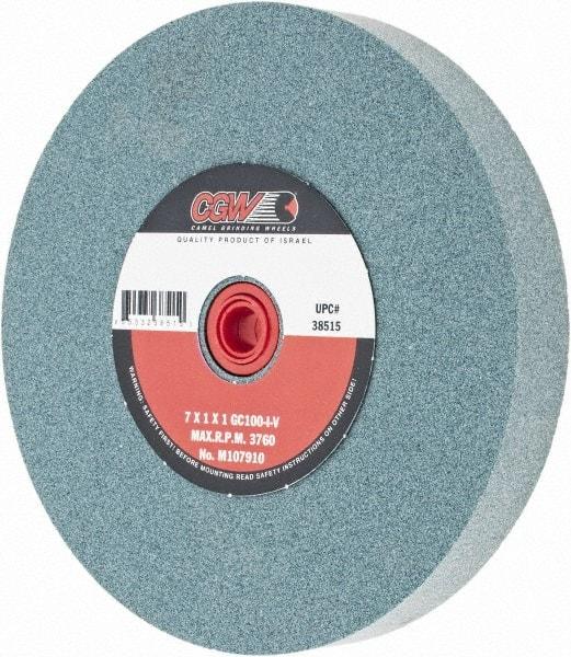 Camel Grinding Wheels - 100 Grit Silicon Carbide Bench & Pedestal Grinding Wheel - 7" Diam x 1" Hole x 1" Thick, 3760 Max RPM, I Hardness, Fine Grade , Vitrified Bond - All Tool & Supply