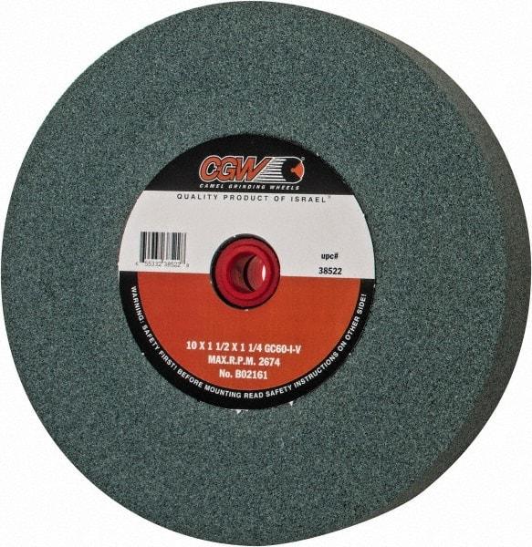 Camel Grinding Wheels - 60 Grit Silicon Carbide Bench & Pedestal Grinding Wheel - 10" Diam x 1-1/4" Hole x 1-1/2" Thick, 2483 Max RPM, I Hardness, Medium Grade , Vitrified Bond - All Tool & Supply