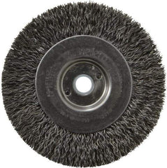 Weiler - 4" OD, 1/2" Arbor Hole, Crimped Steel Wheel Brush - 1/2" Face Width, 7/8" Trim Length, 0.014" Filament Diam, 12,500 RPM - All Tool & Supply