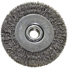 Weiler - 4" OD, 5/8-11 Arbor Hole, Crimped Steel Wheel Brush - 1/2" Face Width, 7/8" Trim Length, 0.014" Filament Diam, 14,000 RPM - All Tool & Supply