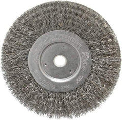 Weiler - 6" OD, 5/8" Arbor Hole, Crimped Steel Wheel Brush - 3/4" Face Width, 1-7/16" Trim Length, 0.0104" Filament Diam, 6,000 RPM - All Tool & Supply