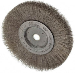 Weiler - 6" OD, 5/8" Arbor Hole, Crimped Stainless Steel Wheel Brush - 3/4" Face Width, 1-7/16" Trim Length, 0.006" Filament Diam, 6,000 RPM - All Tool & Supply