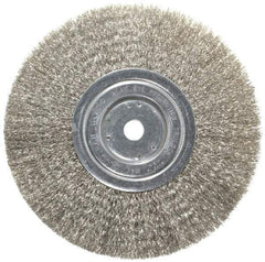 Weiler - 8" OD, 5/8" Arbor Hole, Crimped Stainless Steel Wheel Brush - 3/4" Face Width, 2-1/16" Trim Length, 0.0118" Filament Diam, 6,000 RPM - All Tool & Supply