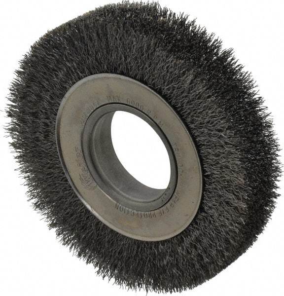 Weiler - 6" OD, 2" Arbor Hole, Crimped Steel Wheel Brush - 1-1/4" Face Width, 1-1/8" Trim Length, 0.0104" Filament Diam, 6,000 RPM - All Tool & Supply