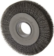 Weiler - 8" OD, 2" Arbor Hole, Crimped Steel Wheel Brush - 1-1/2" Face Width, 1-3/8" Trim Length, 0.0118" Filament Diam, 4,500 RPM - All Tool & Supply