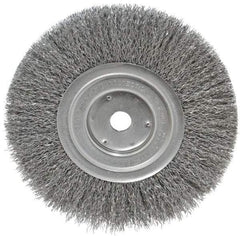 Weiler - 7" OD, 5/8" Arbor Hole, Crimped Steel Wheel Brush - 3/4" Face Width, 1-9/16" Trim Length, 0.014" Filament Diam, 6,000 RPM - All Tool & Supply