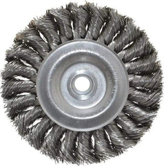 Weiler - 4" OD, 1/2" Arbor Hole, Knotted Steel Wheel Brush - 1/2" Face Width, 7/8" Trim Length, 0.014" Filament Diam, 20,000 RPM - All Tool & Supply