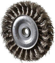 Weiler - 4" OD, 1/2" Arbor Hole, Knotted Stainless Steel Wheel Brush - 1/2" Face Width, 7/8" Trim Length, 0.014" Filament Diam, 20,000 RPM - All Tool & Supply