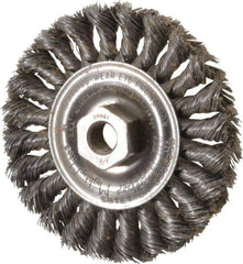 Weiler - 4" OD, 1/2-13 Arbor Hole, Knotted Steel Wheel Brush - 1/2" Face Width, 7/8" Trim Length, 0.014" Filament Diam, 20,000 RPM - All Tool & Supply