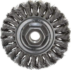 Weiler - 4" OD, 5/8-11 Arbor Hole, Knotted Steel Wheel Brush - 1/2" Face Width, 7/8" Trim Length, 0.014" Filament Diam, 20,000 RPM - All Tool & Supply