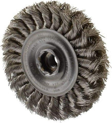 Weiler - 4" OD, 1/2-13 Arbor Hole, Knotted Stainless Steel Wheel Brush - 1/2" Face Width, 7/8" Trim Length, 0.014" Filament Diam, 20,000 RPM - All Tool & Supply