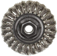 Weiler - 4" OD, 5/8-11 Arbor Hole, Knotted Stainless Steel Wheel Brush - 1/2" Face Width, 7/8" Trim Length, 0.014" Filament Diam, 20,000 RPM - All Tool & Supply