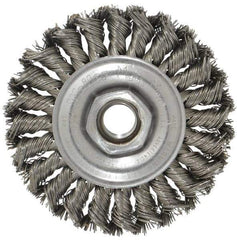 Weiler - 4" OD, 5/8-11 Arbor Hole, Knotted Steel Wheel Brush - 1/2" Face Width, 7/8" Trim Length, 0.02" Filament Diam, 20,000 RPM - All Tool & Supply