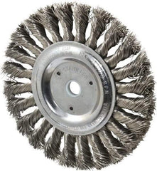 Weiler - 6" OD, 5/8" Arbor Hole, Knotted Stainless Steel Wheel Brush - 1/2" Face Width, 1-3/8" Trim Length, 0.016" Filament Diam, 9,000 RPM - All Tool & Supply