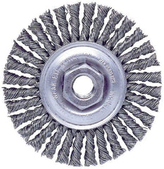 Weiler - 4" OD, M10x1.50 Arbor Hole, Knotted Steel Wheel Brush - 3/16" Face Width, 7/8" Trim Length, 0.02" Filament Diam, 20,000 RPM - All Tool & Supply