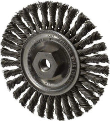 Weiler - 4" OD, 3/8-24 Arbor Hole, Knotted Steel Wheel Brush - 3/16" Face Width, 7/8" Trim Length, 0.02" Filament Diam, 20,000 RPM - All Tool & Supply