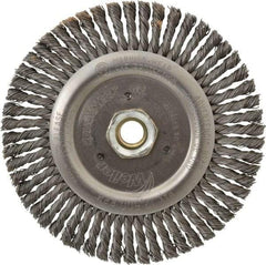 Weiler - 6" OD, 5/8-11 Arbor Hole, Knotted Steel Wheel Brush - 3/16" Face Width, 1-1/8" Trim Length, 0.02" Filament Diam, 12,500 RPM - All Tool & Supply