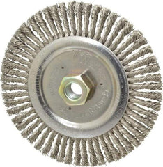 Weiler - 6" OD, 5/8-11 Arbor Hole, Knotted Stainless Steel Wheel Brush - 3/16" Face Width, 1-1/8" Trim Length, 0.02" Filament Diam, 12,500 RPM - All Tool & Supply