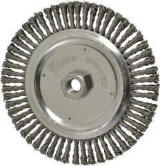 Weiler - 6-7/8" OD, 5/8-11 Arbor Hole, Knotted Steel Wheel Brush - 3/16" Face Width, 1-1/8" Trim Length, 0.02" Filament Diam, 9,000 RPM - All Tool & Supply