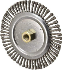 Weiler - 6-7/8" OD, 5/8-11 Arbor Hole, Knotted Stainless Steel Wheel Brush - 3/16" Face Width, 1-1/8" Trim Length, 0.02" Filament Diam, 9,000 RPM - All Tool & Supply