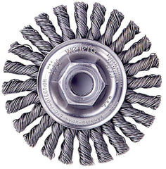 Weiler - 4" OD, 1/2-13 Arbor Hole, Knotted Stainless Steel Wheel Brush - 1/4" Face Width, 0.02" Filament Diam, 20,000 RPM - All Tool & Supply