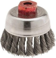 Weiler - 2-3/4" Diam, M10x1.50 Threaded Arbor, Steel Fill Cup Brush - 0.014 Wire Diam, 7/8" Trim Length, 14,000 Max RPM - All Tool & Supply