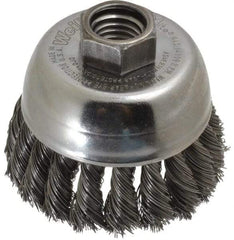 Weiler - 2-3/4" Diam, 5/8-11 Threaded Arbor, Steel Fill Cup Brush - 0.014 Wire Diam, 7/8" Trim Length, 14,000 Max RPM - All Tool & Supply